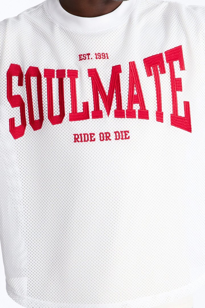 Soulmate Open Hole Mesh Top - White
