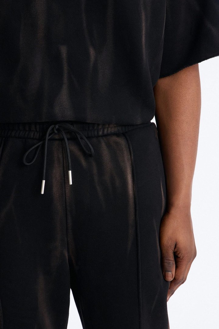 Slim Flare Bleach Washed Sweatpants - Black