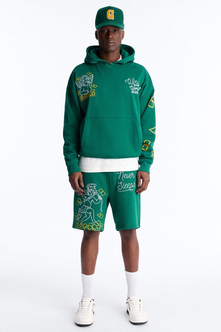 Paper Chaser Chain Stitch Oversized Hoodie - Green