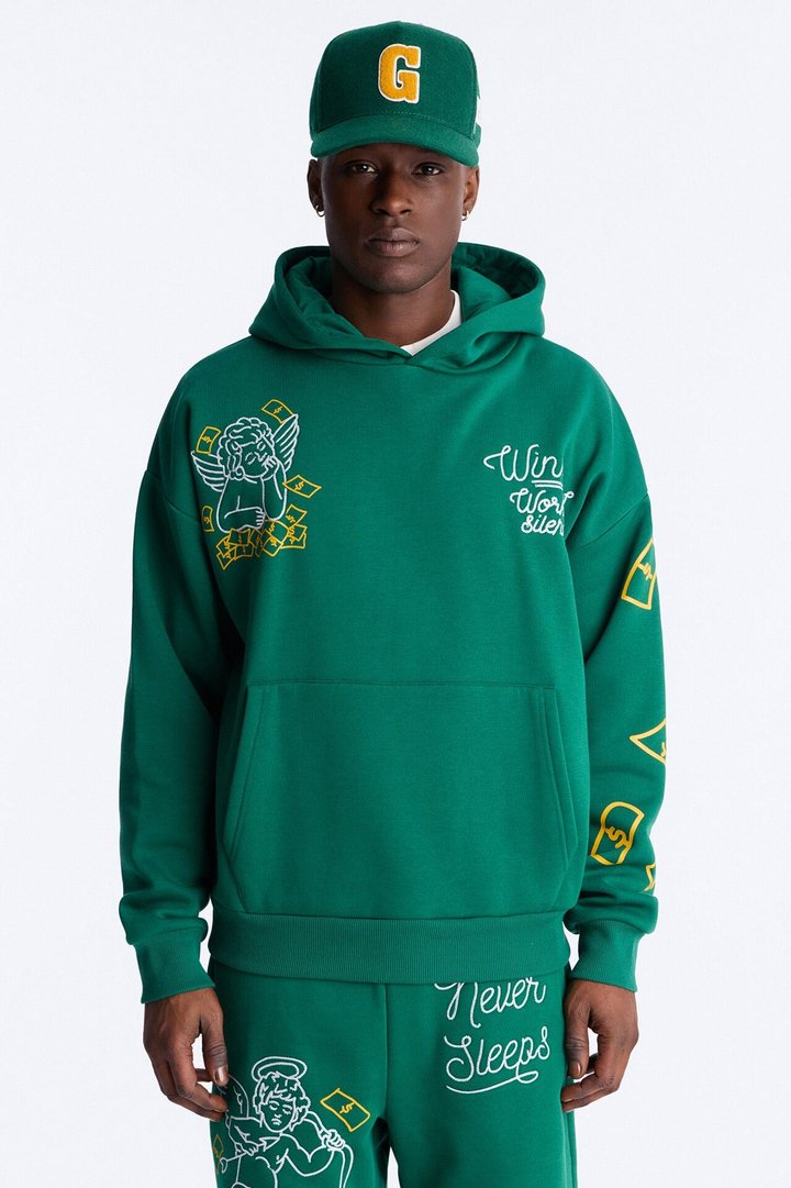 Paper Chaser Chain Stitch Oversized Hoodie - Green