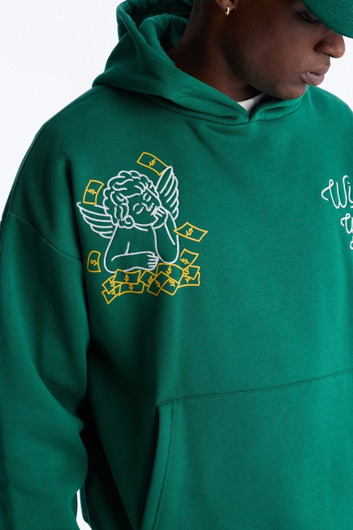 Paper Chaser Chain Stitch Oversized Hoodie - Green