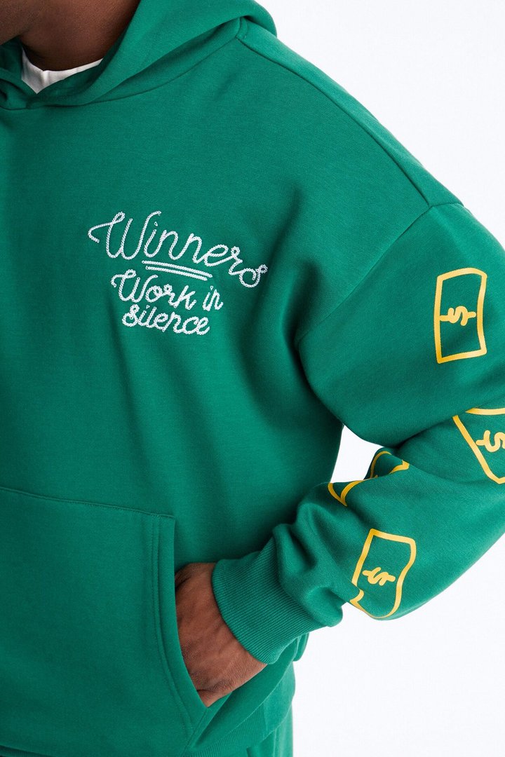 Paper Chaser Chain Stitch Oversized Hoodie - Green