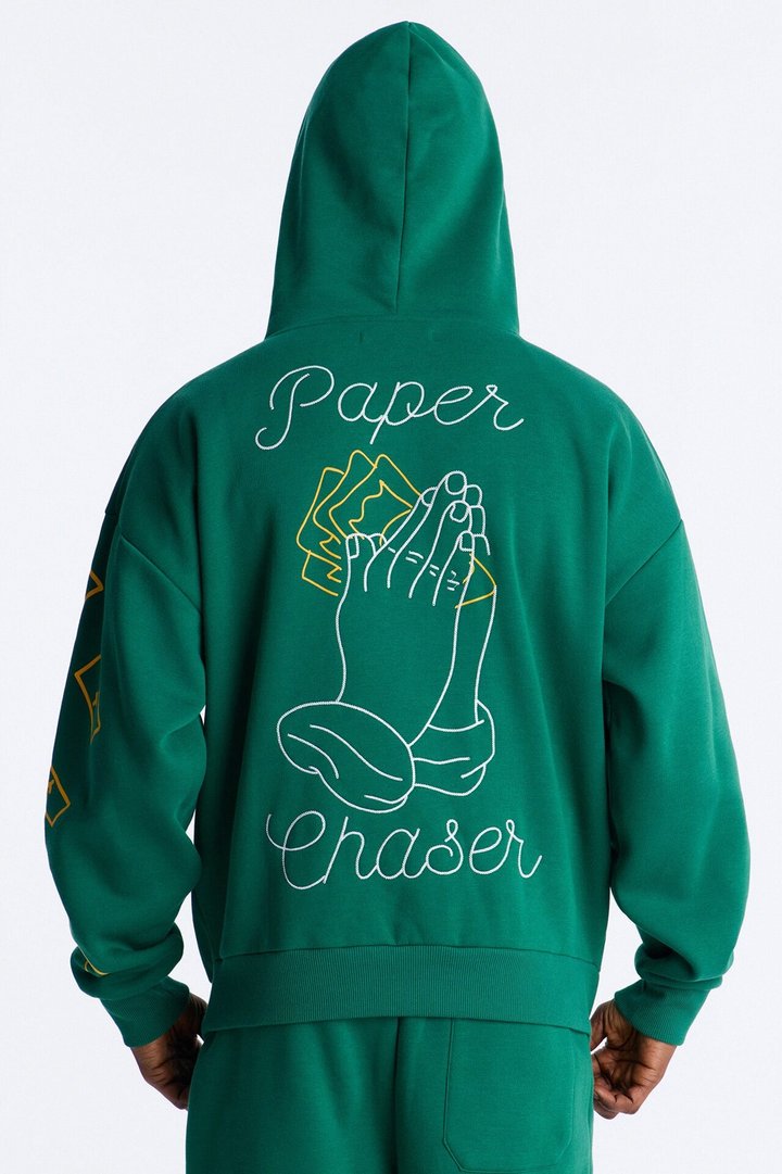 Paper Chaser Chain Stitch Oversized Hoodie - Green