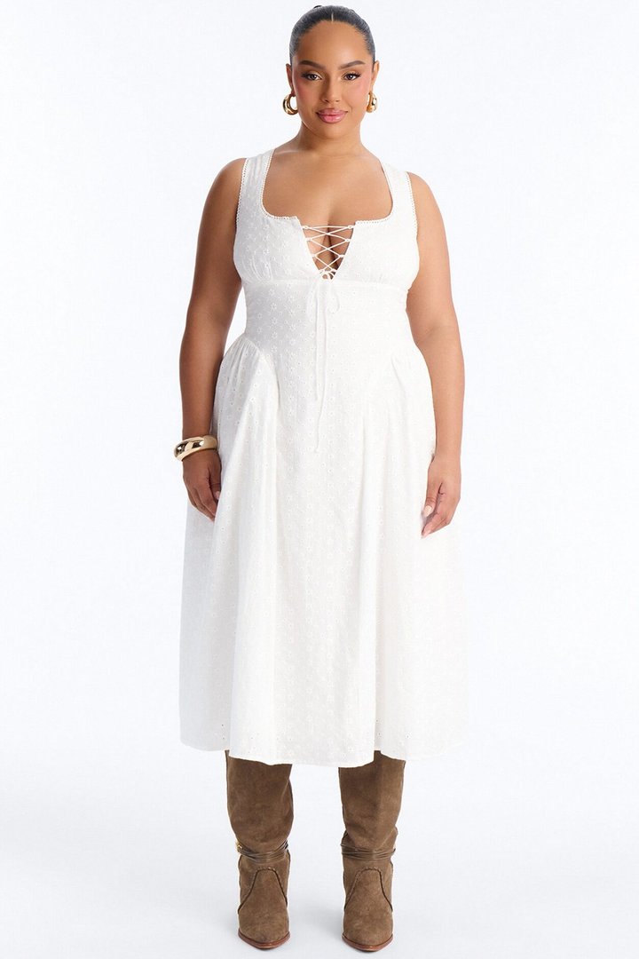 Sweet Pea Eyelet Midi Dress - White
