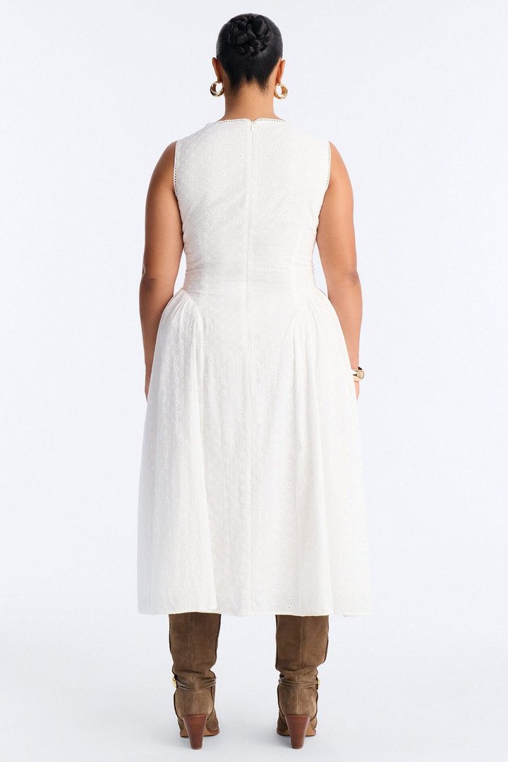 Sweet Pea Eyelet Midi Dress - White