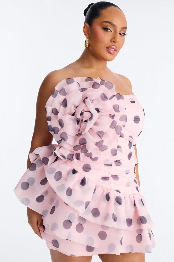 Pretty In Polka Dot Strapless Mini Dress - Pink/combo