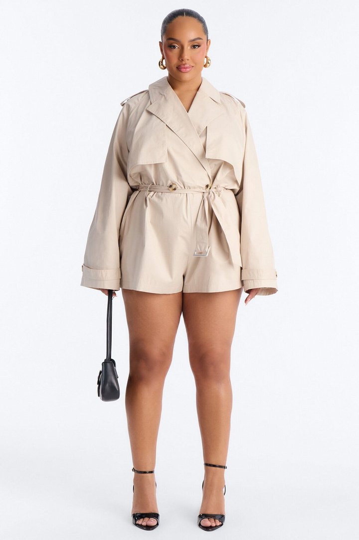 Neutral Ground Trench Romper - Beige