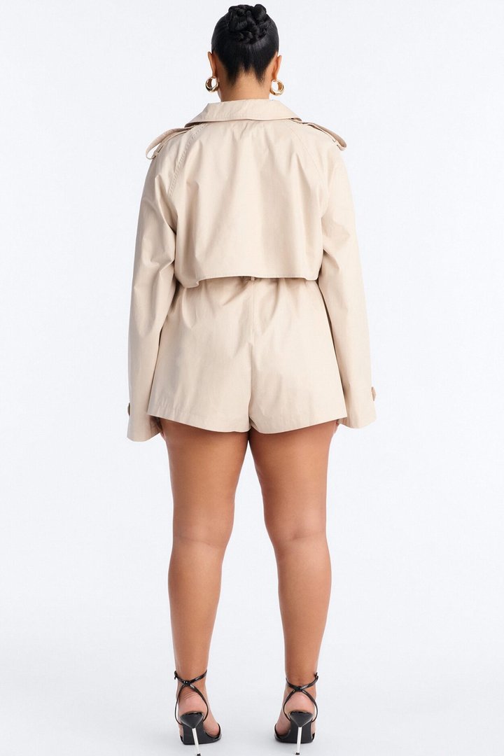 Neutral Ground Trench Romper - Beige
