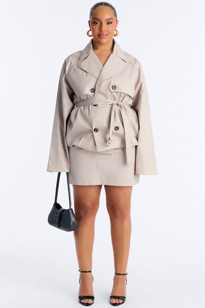 Fall For Me Cropped Trench Jacket - Taupe