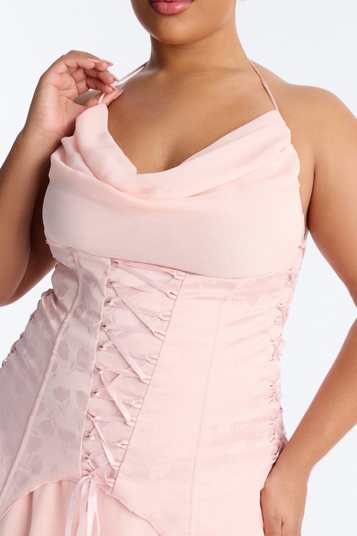 Spring Floral Jacquard Mini Dress - Light Pink
