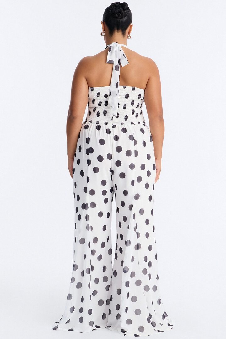 Bella Polka Dot Chiffon Headscarf And Jumpsuit - White/Black
