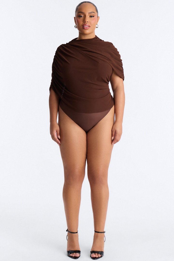 Everyday Confidence Draped Chiffon Bodysuit - Chocolate