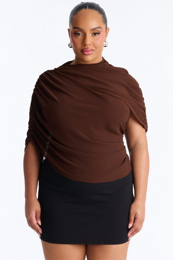 Everyday Confidence Draped Chiffon Bodysuit - Chocolate