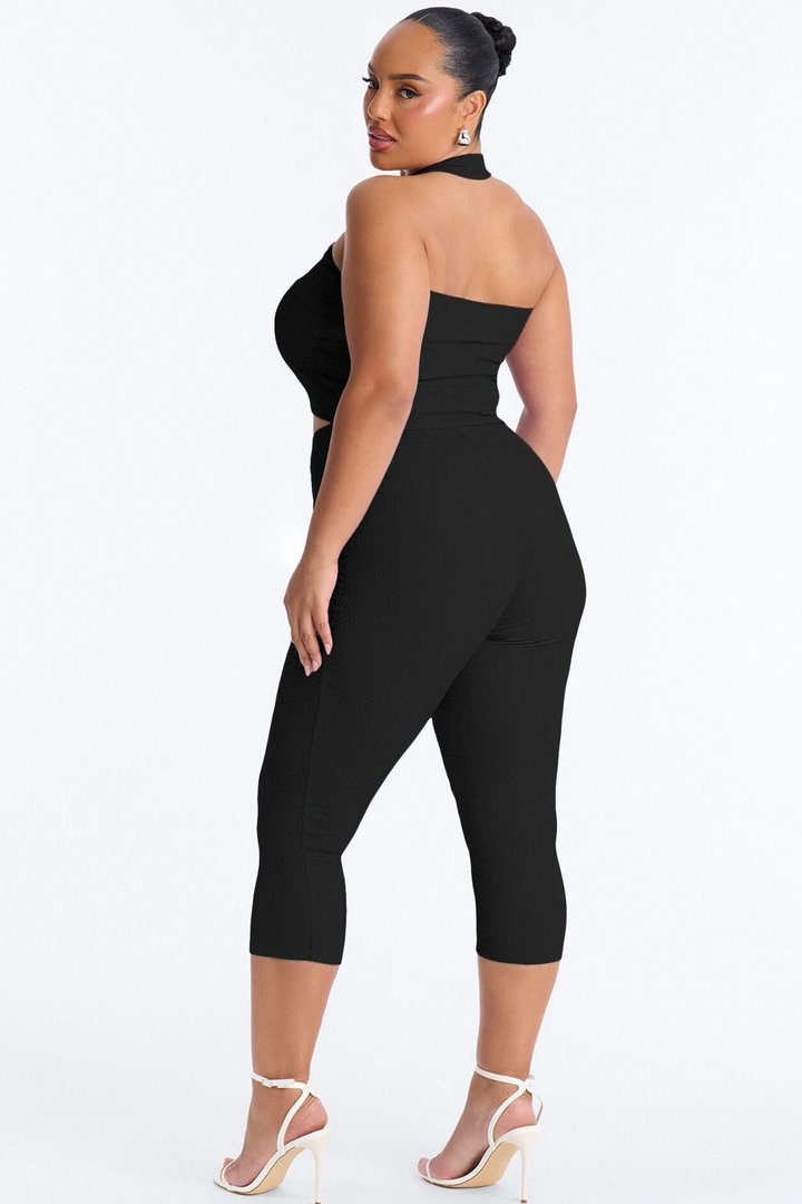 Delilah Textured Halter Capri Pant Set - Black