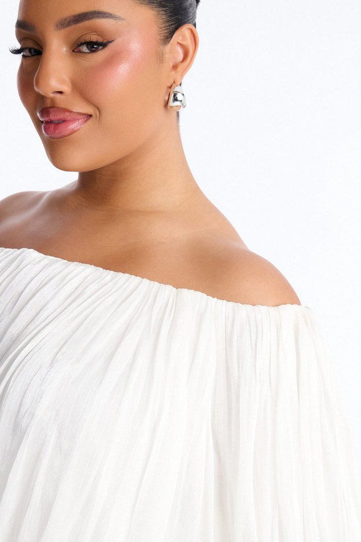 Oralee Off Shoulder Organza Mini Dress - White