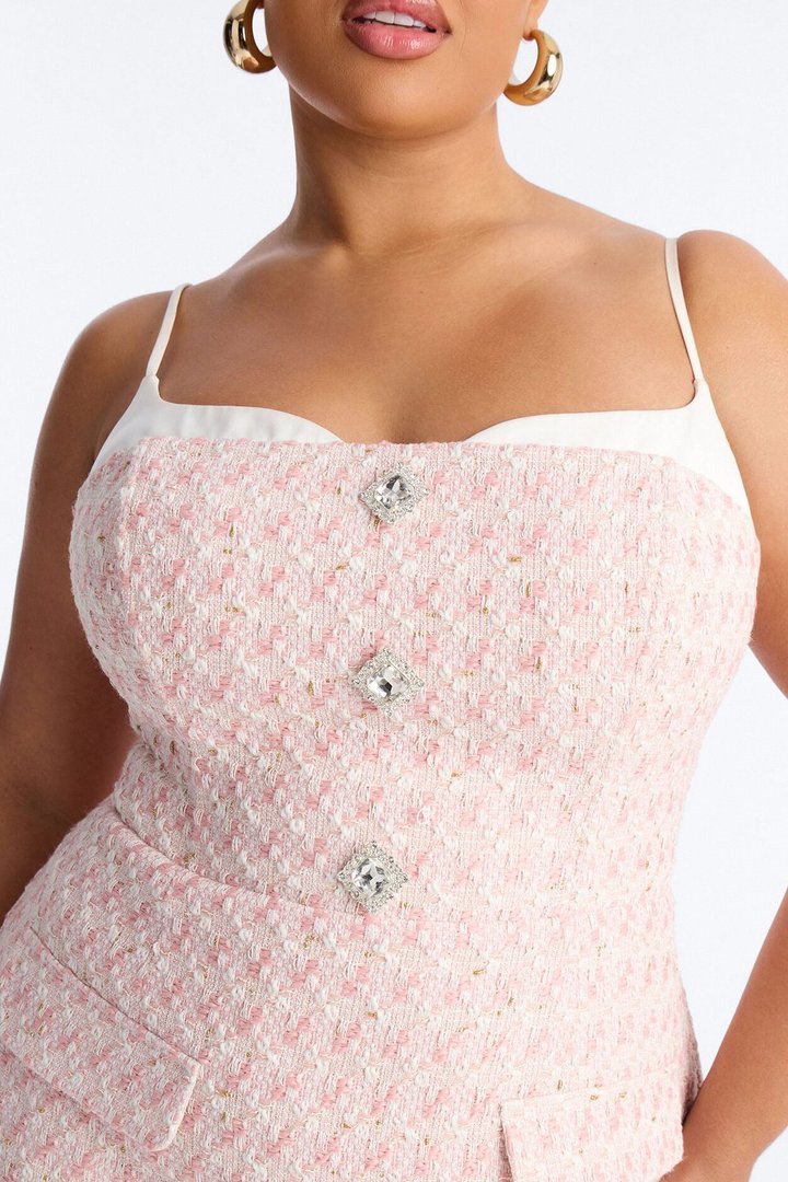 Tweed Romance Mini Dress - Pink/combo