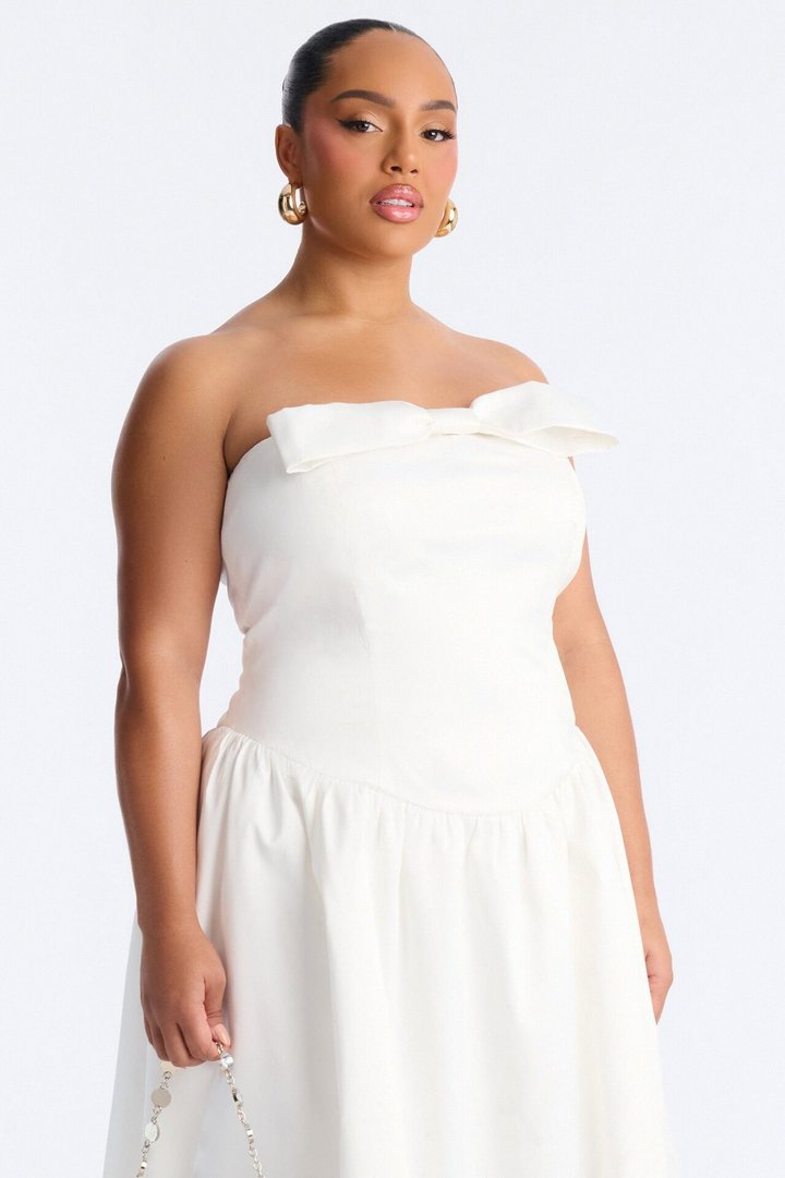 Darling Bow Satin Midi Dress - Off White