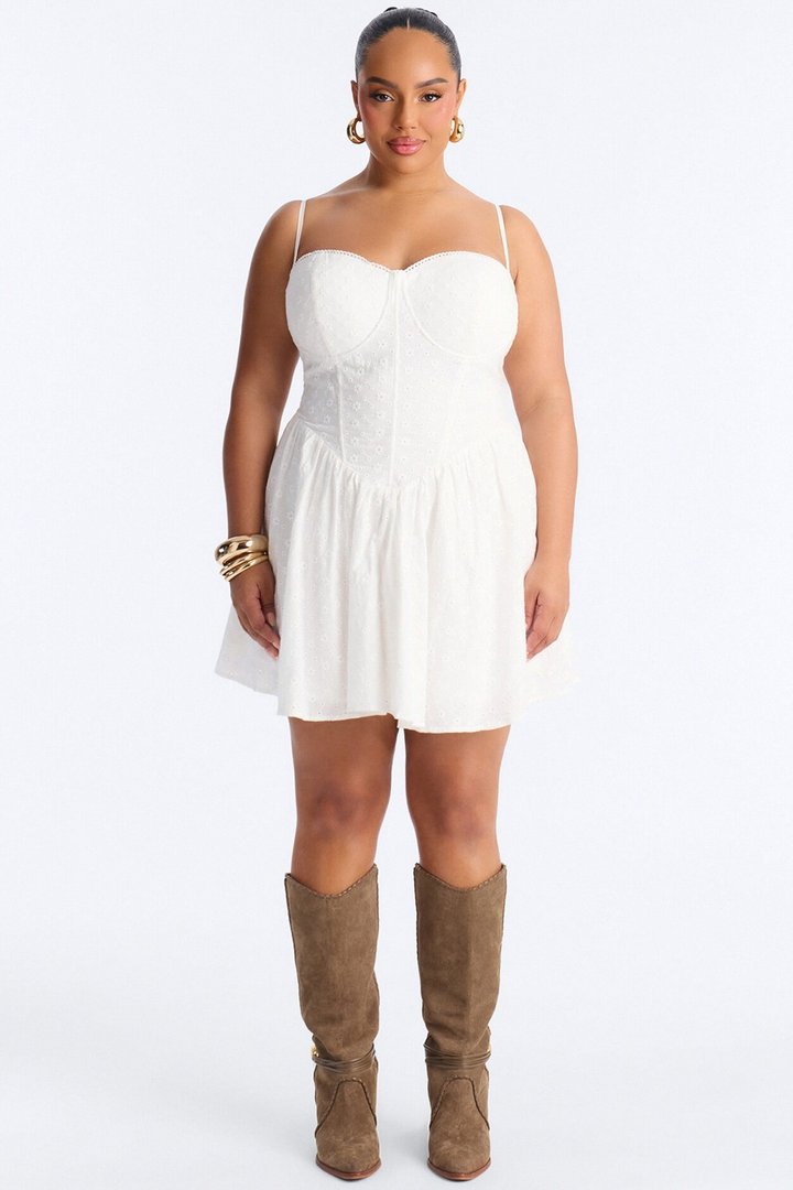 Sweet Pea Eyelet Mini Dress - White