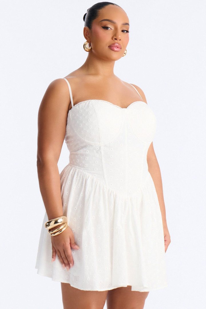 Sweet Pea Eyelet Mini Dress - White