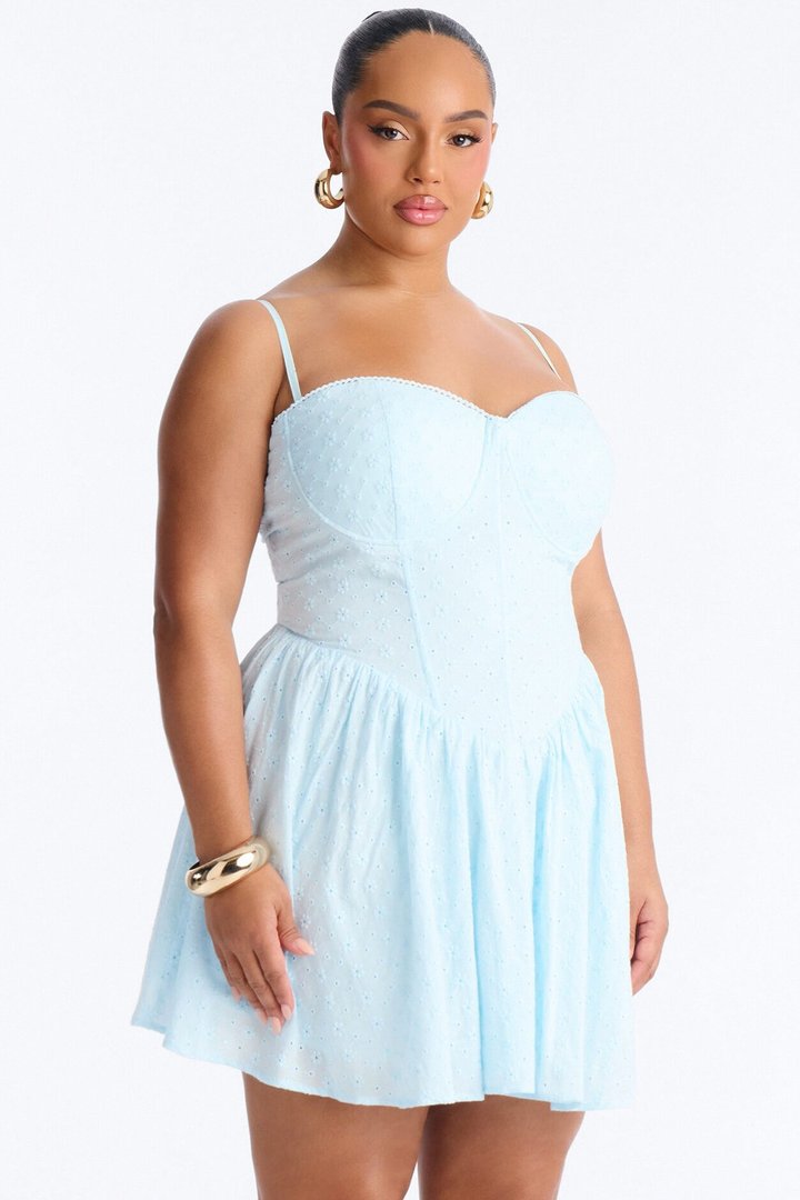 Sweet Pea Eyelet Mini Dress - Light Blue