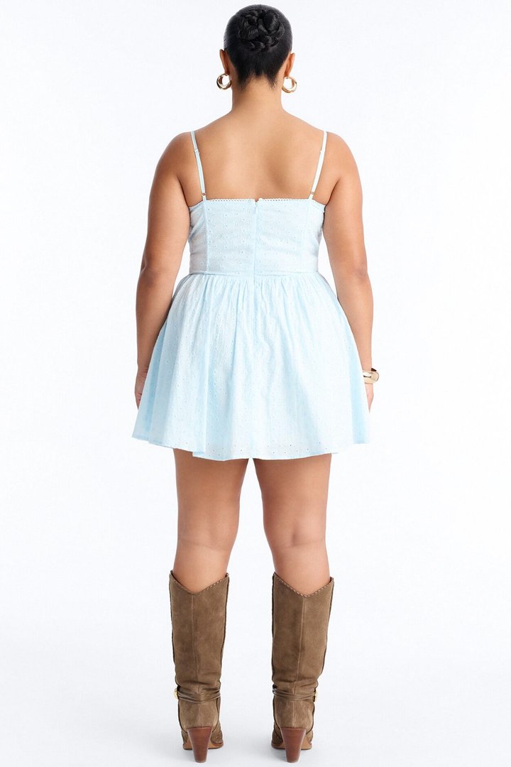 Sweet Pea Eyelet Mini Dress - Light Blue