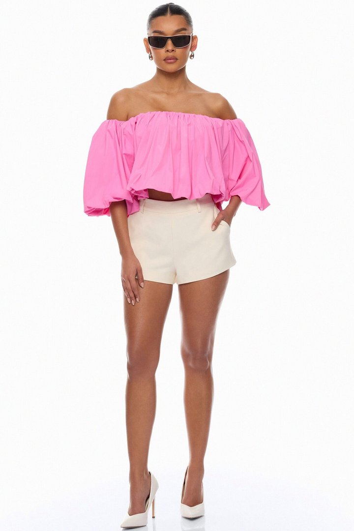Olyvia Off Shoulder Taffeta Top - Pink