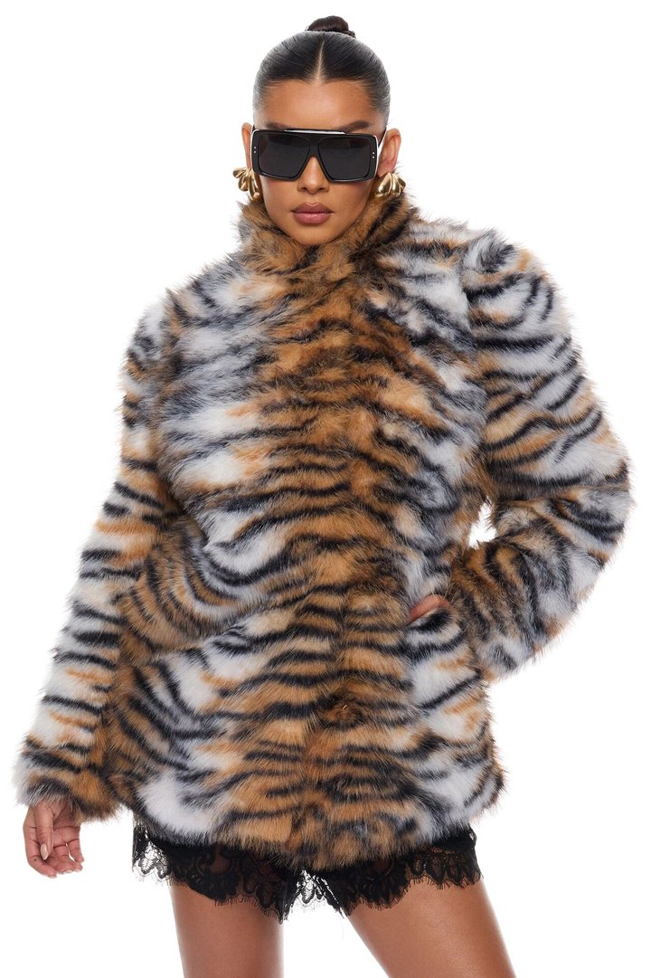Run Wild Faux Fur Jacket - Brown/combo