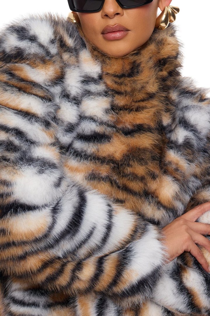 Run Wild Faux Fur Jacket - Brown/combo
