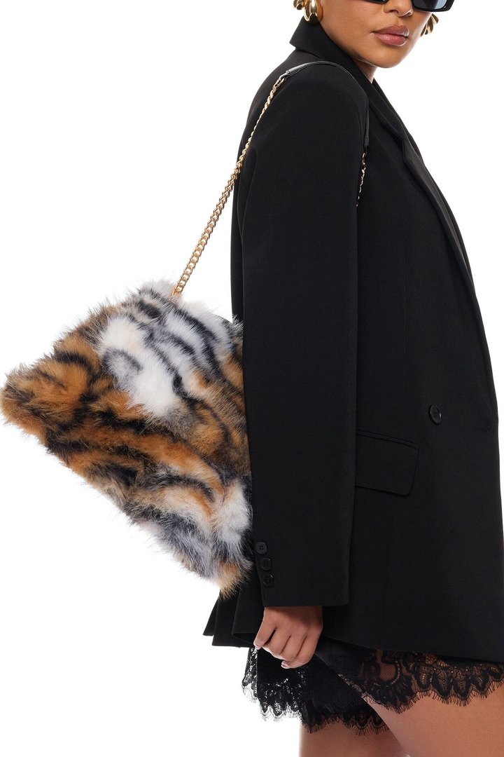 Run Wild Faux Fur Shoulder Bag - Brown/combo