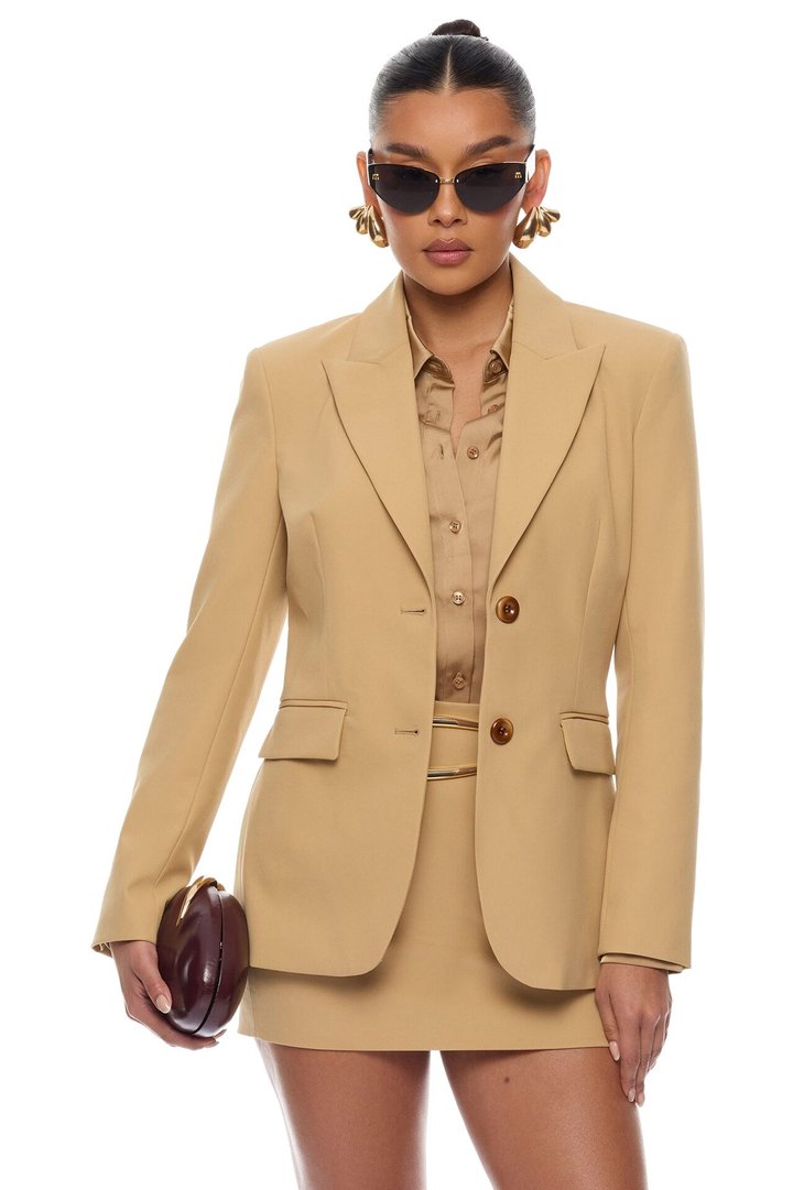 Raelynn 3 Piece Blazer Skirt Set - Camel