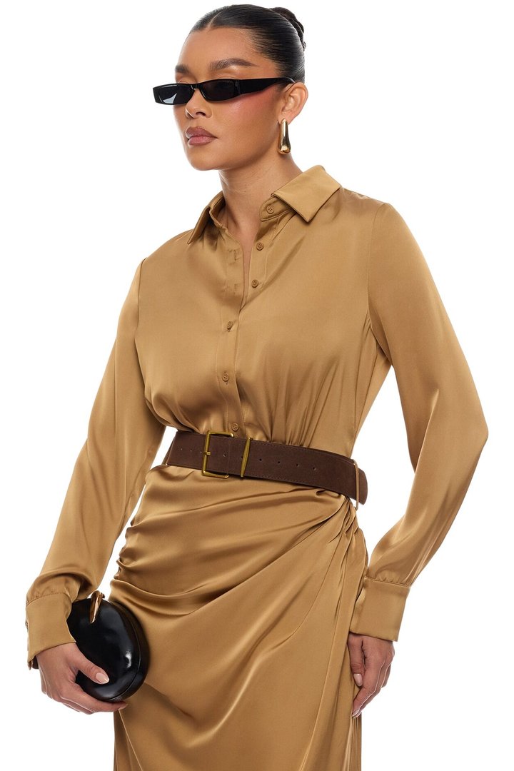 Dillion Belted Satin Maxi Dress - Bronze