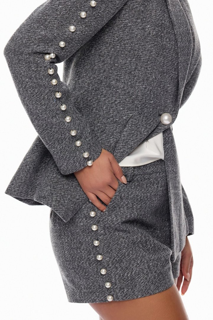 Monet Pearl Blazer Short Set - Charcoal