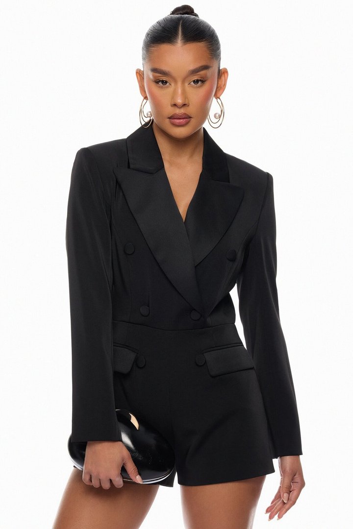 Unbothered Blazer Romper - Black