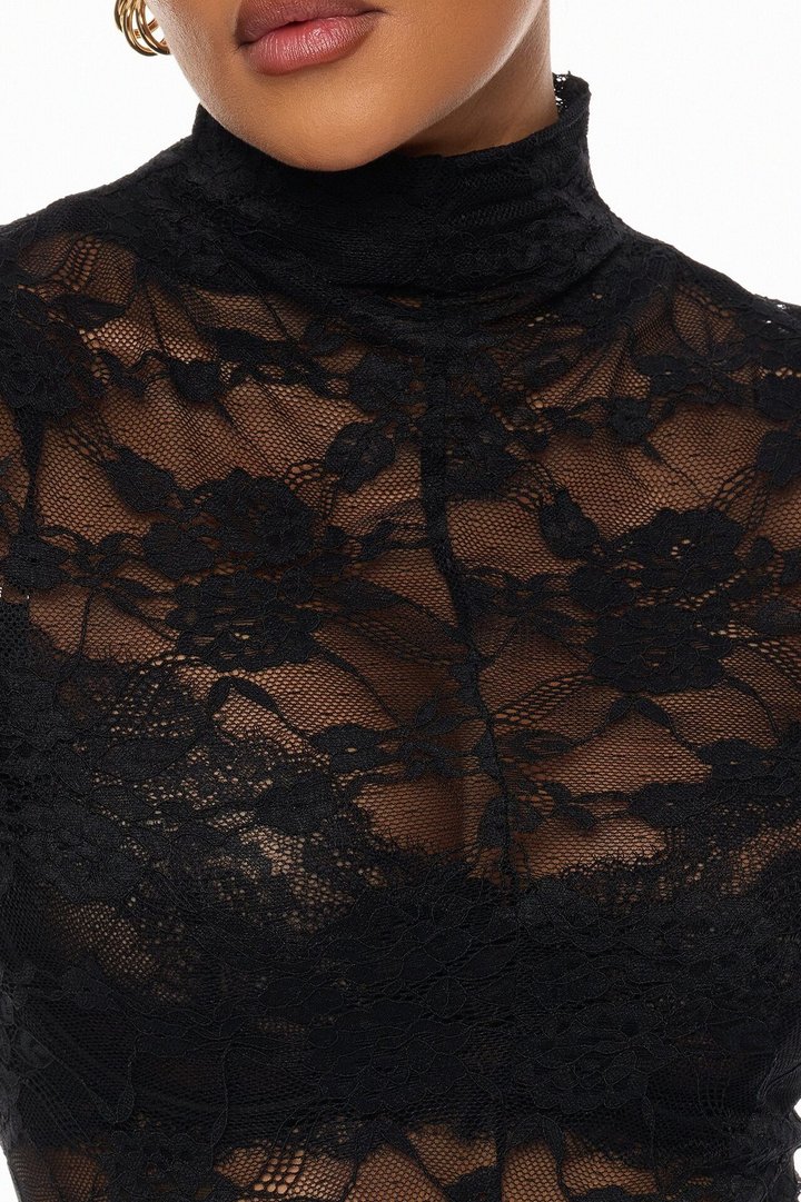 Gabriette Sheer Lace Midi Dress - Black
