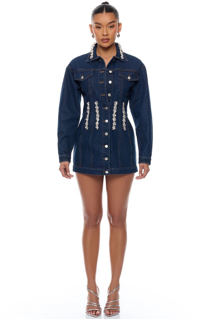 Eye Candy Denim Mini Dress - Dark Wash