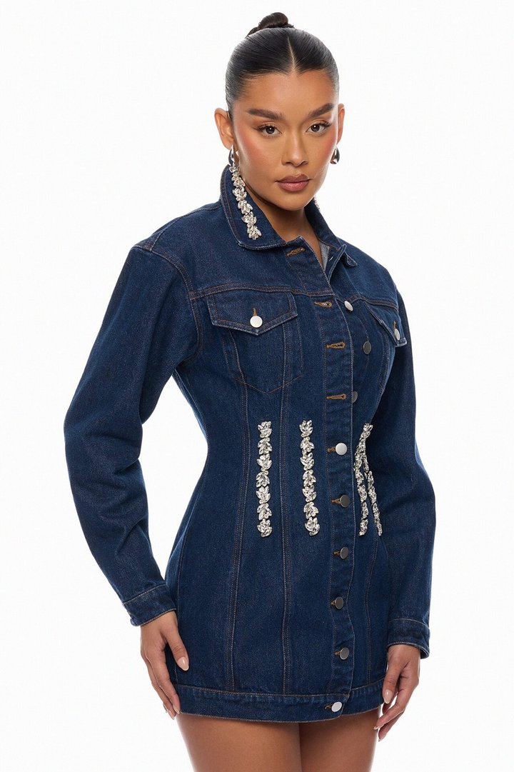 Eye Candy Denim Mini Dress - Dark Wash
