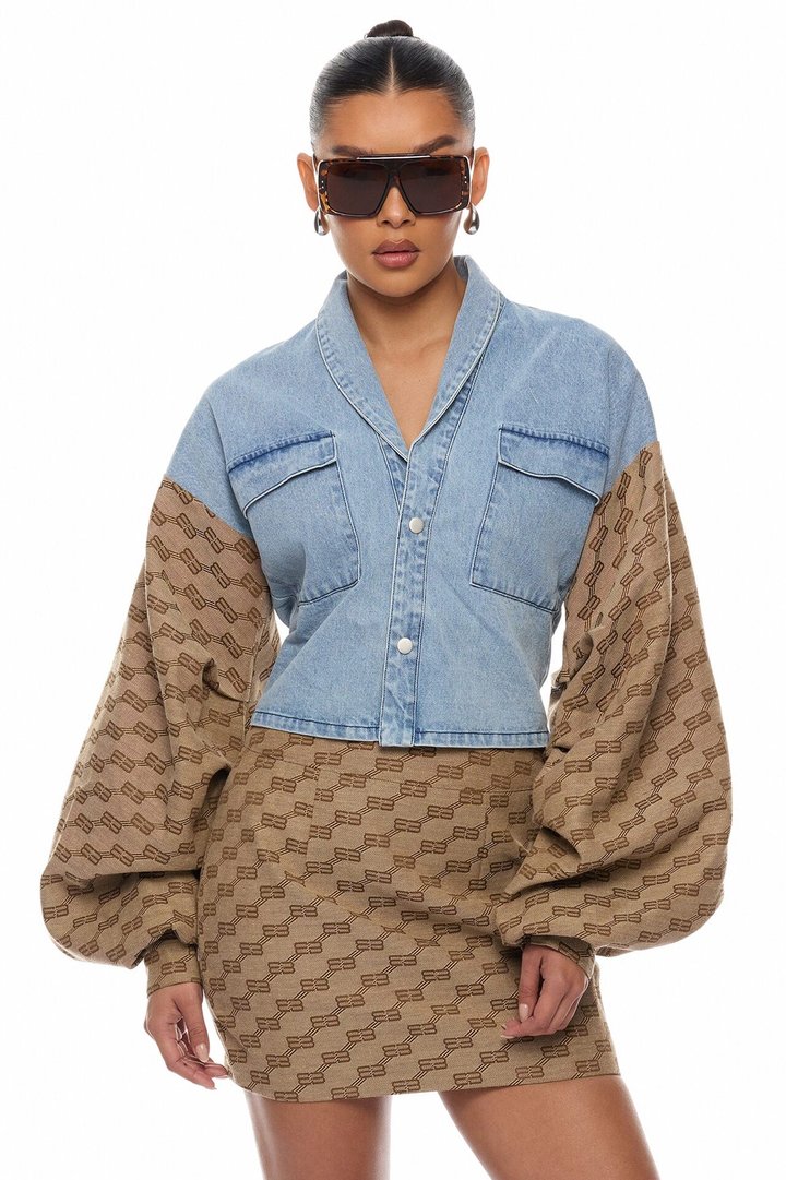Zaelyn Denim Jacket Mini Skirt Set - Medium Wash