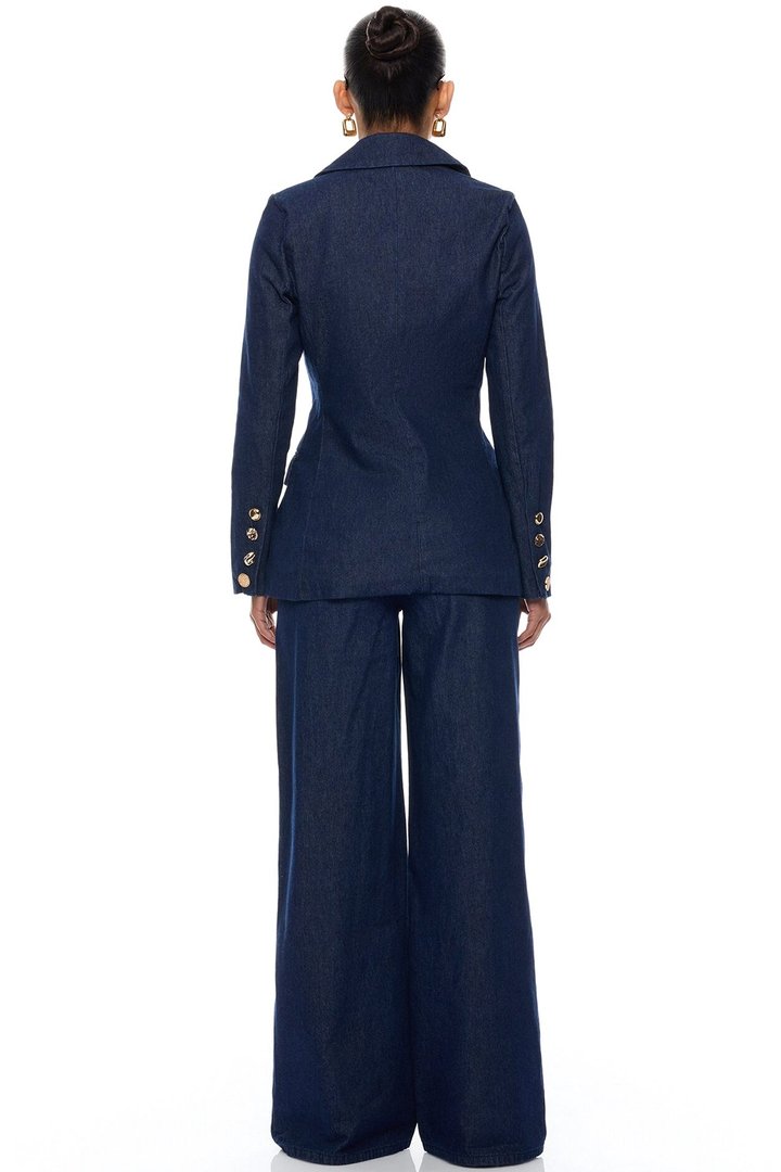 Odette Denim Blazer Wide Leg Pant Set - Dark Wash
