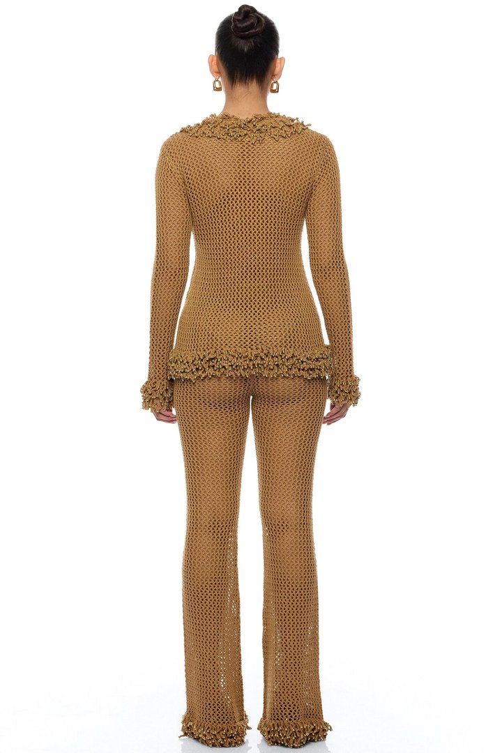 Siesta Crochet Cardigan Pant Set - Brown