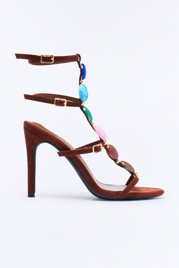 Colbie Stone Ankle Strap Heels - Brown