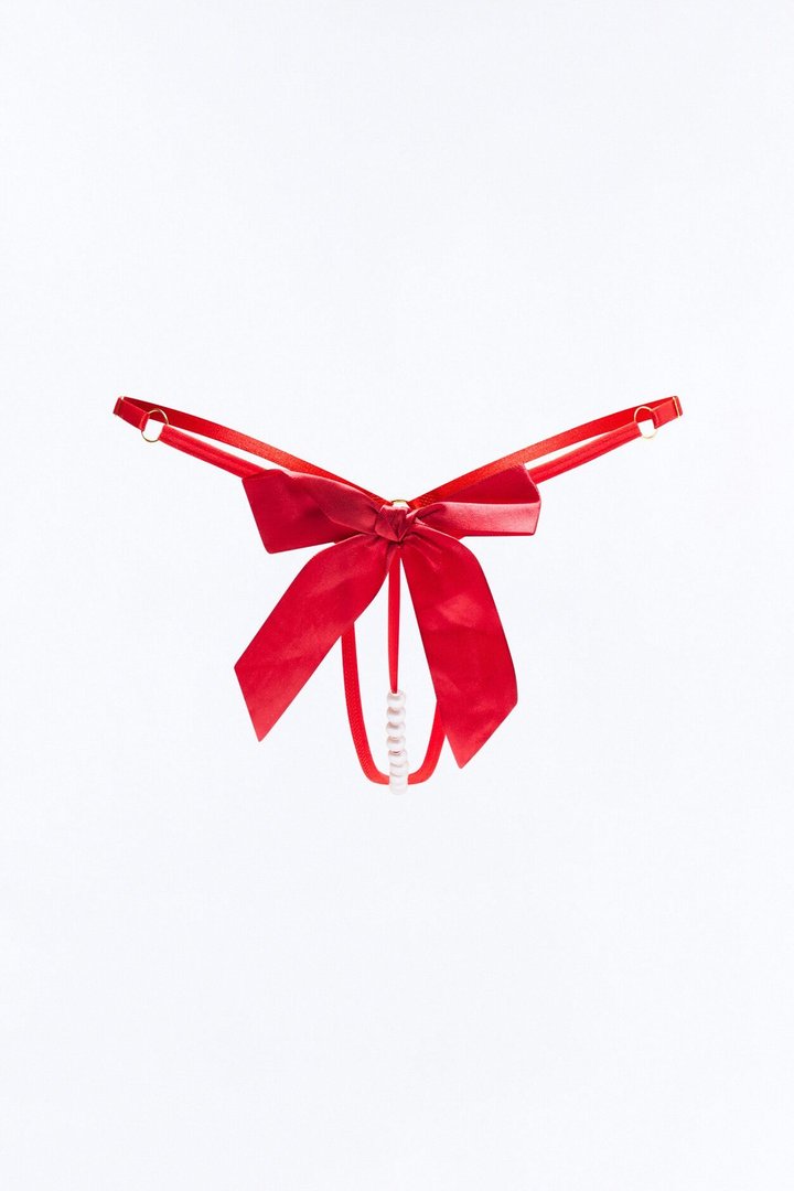 Lily Pearl Crotchless GString Thong Panty - Red