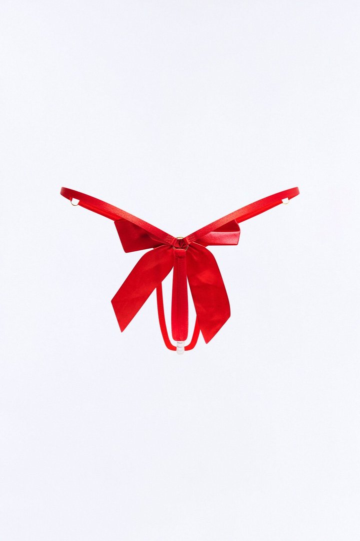 Lily Pearl Crotchless GString Thong Panty - Red