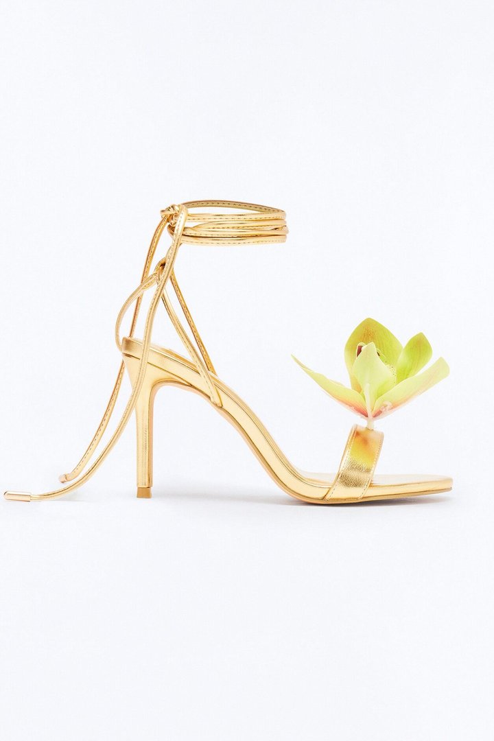 Florrie Flower Wrap Up Heels - Gold