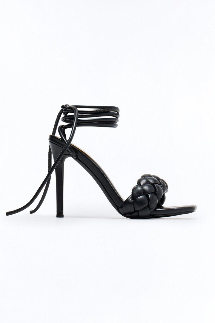 Sozie Braided Strap Wrap Up Heels - Black