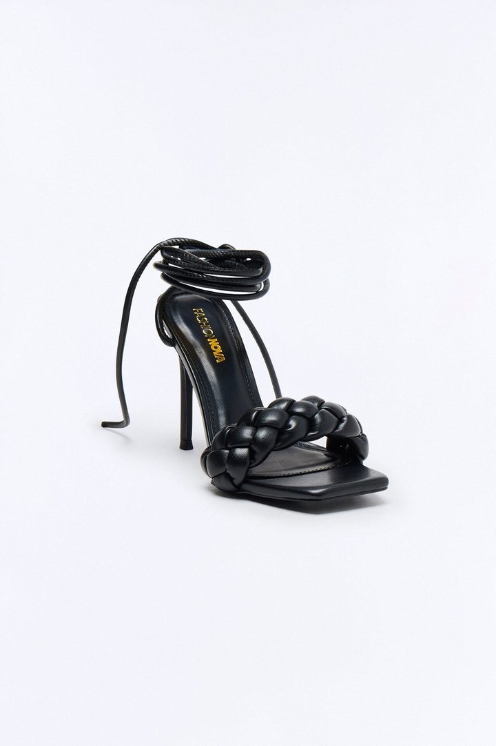 Sozie Braided Strap Wrap Up Heels - Black