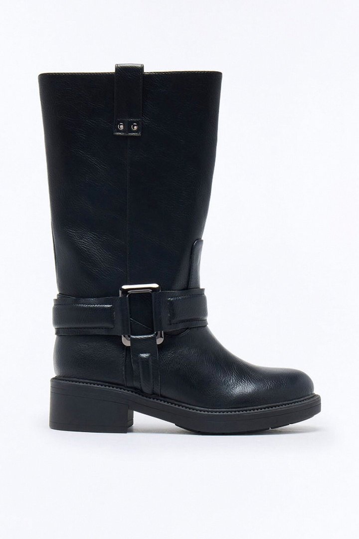 Malia Knee High Moto Boots - Black
