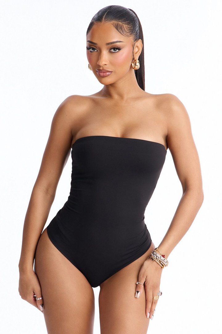 Daisy Double Layer Tube Top Bodysuit - Black