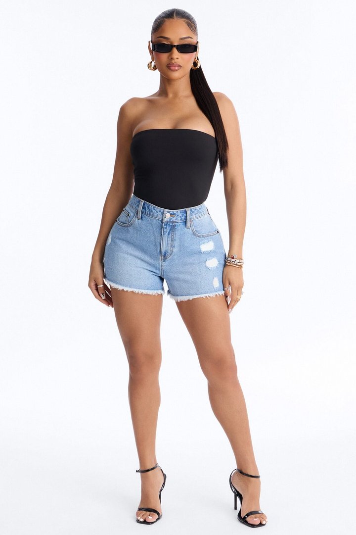 Daisy Double Layer Tube Top Bodysuit - Black