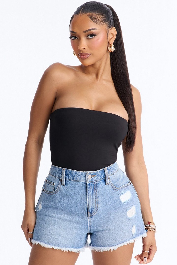 Daisy Double Layer Tube Top Bodysuit - Black