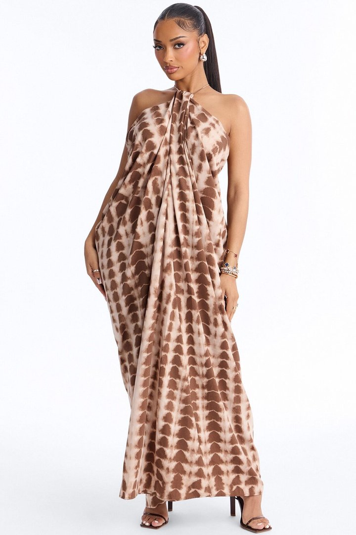 So Effortless Draped Maxi Dress - Brown/combo